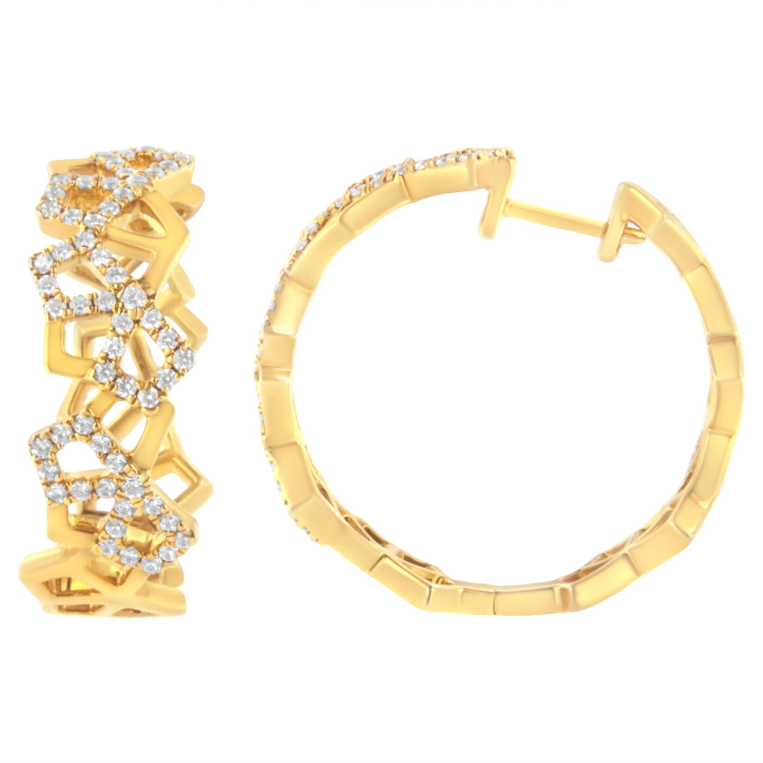 14K Yellow Gold 3/4 Cttw Diamond Honeycomb Hoop Earrings (G-H Color, SI1-SI2 Clarity) - 24MM by Bids.com