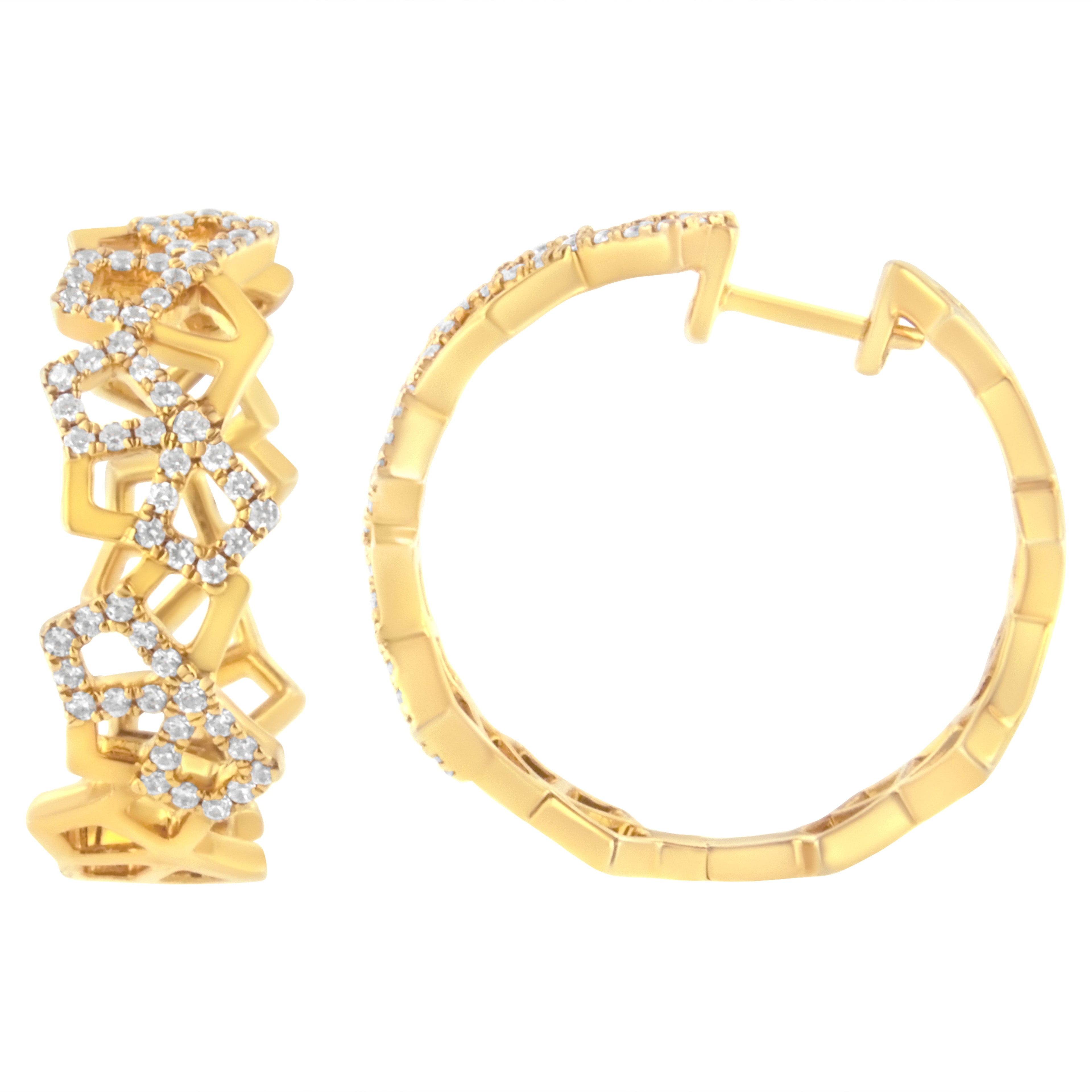 14K Yellow Gold 3/4 Cttw Diamond Honeycomb Hoop Earrings (G-H Color, SI1-SI2 Clarity) - 24MM by Bids.com