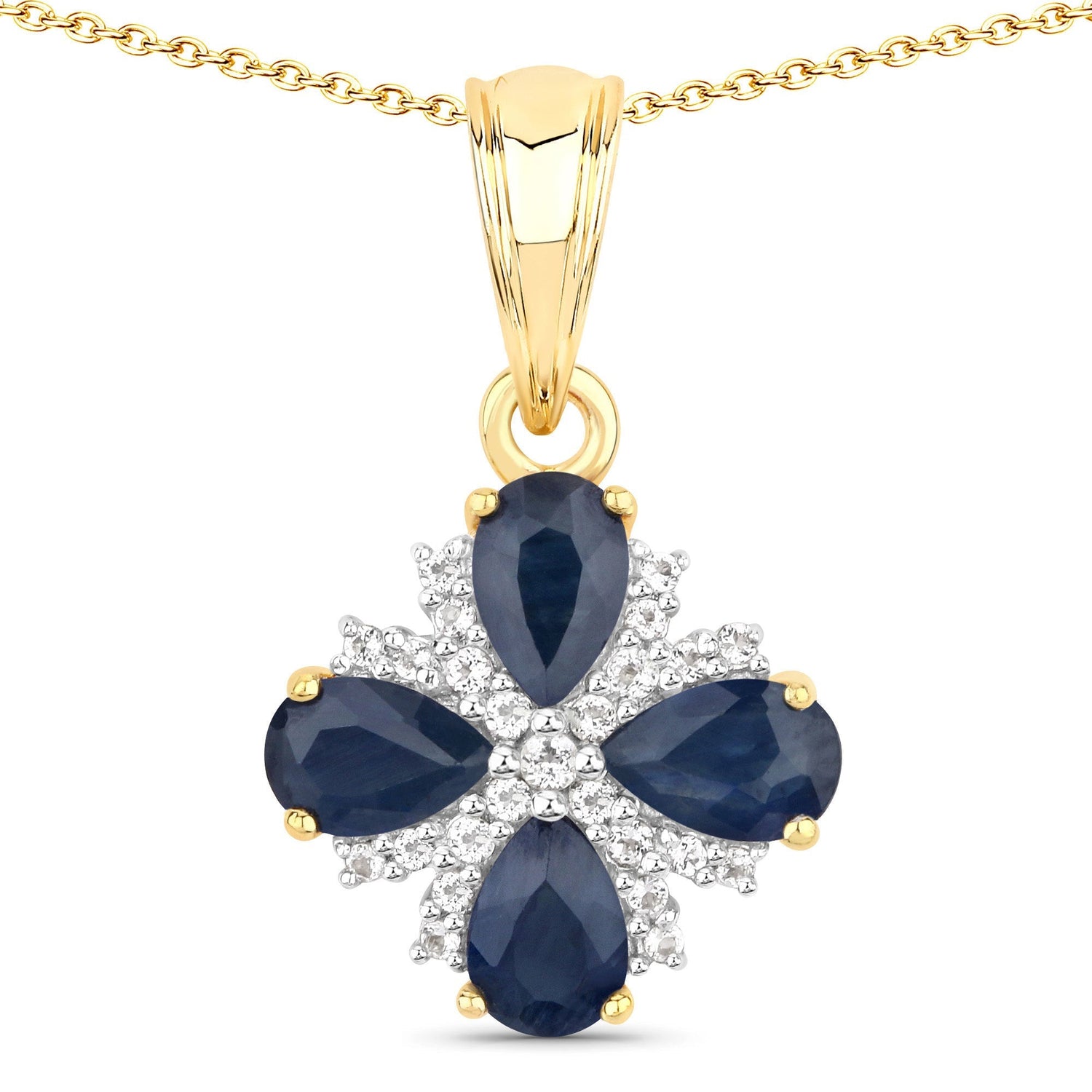 1.87 Carat Genuine Blue Sapphire and White Topaz .925 Sterling Silver Pendant  DestGlow