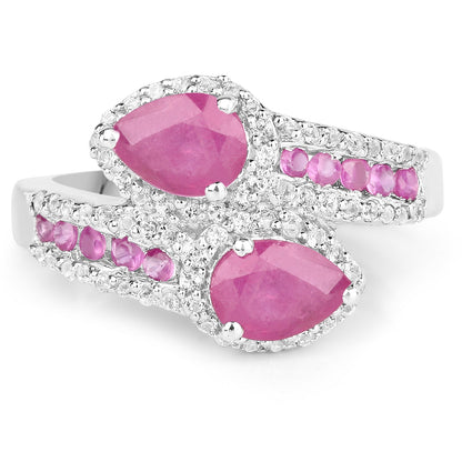 2.43 Carat Glass Filled Ruby and White Topaz Sterling Silver Ring by Bids.com