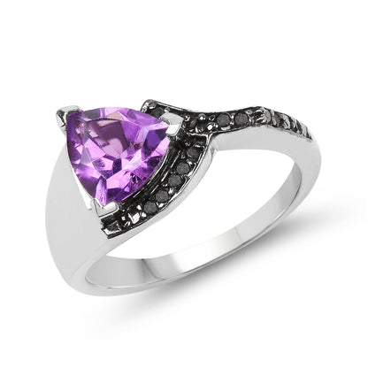 1.55 Carat Genuine Amethyst and Black Diamond .925 Sterling Silver Ring by Bids.com