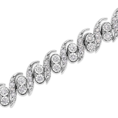 .925 Sterling Silver 2.0 Cttw Round-Cut Diamond "S" Link Bracelet (I-J Color, I3 Clarity) - 7.25" by Bids.com