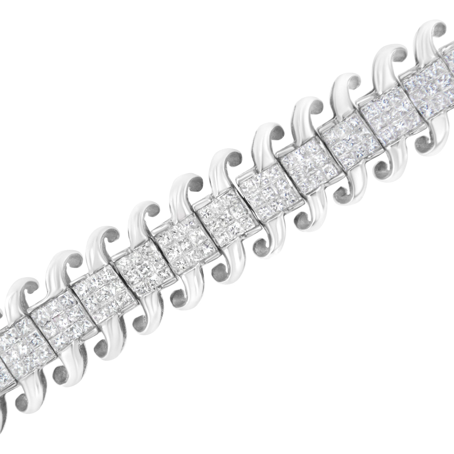 14K White Gold 5.0 Cttw Princess Cut Diamond 7" Invisible Set Wavy S-Link Tennis Bracelet (G-H Color, SI1-SI2 Clarity) by Bids.com