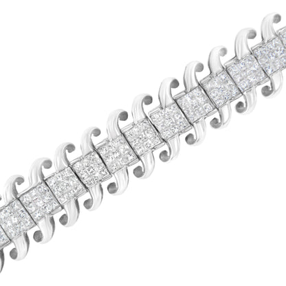 14K White Gold 5.0 Cttw Princess Cut Diamond 7" Invisible Set Wavy S-Link Tennis Bracelet (G-H Color, SI1-SI2 Clarity) by Bids.com