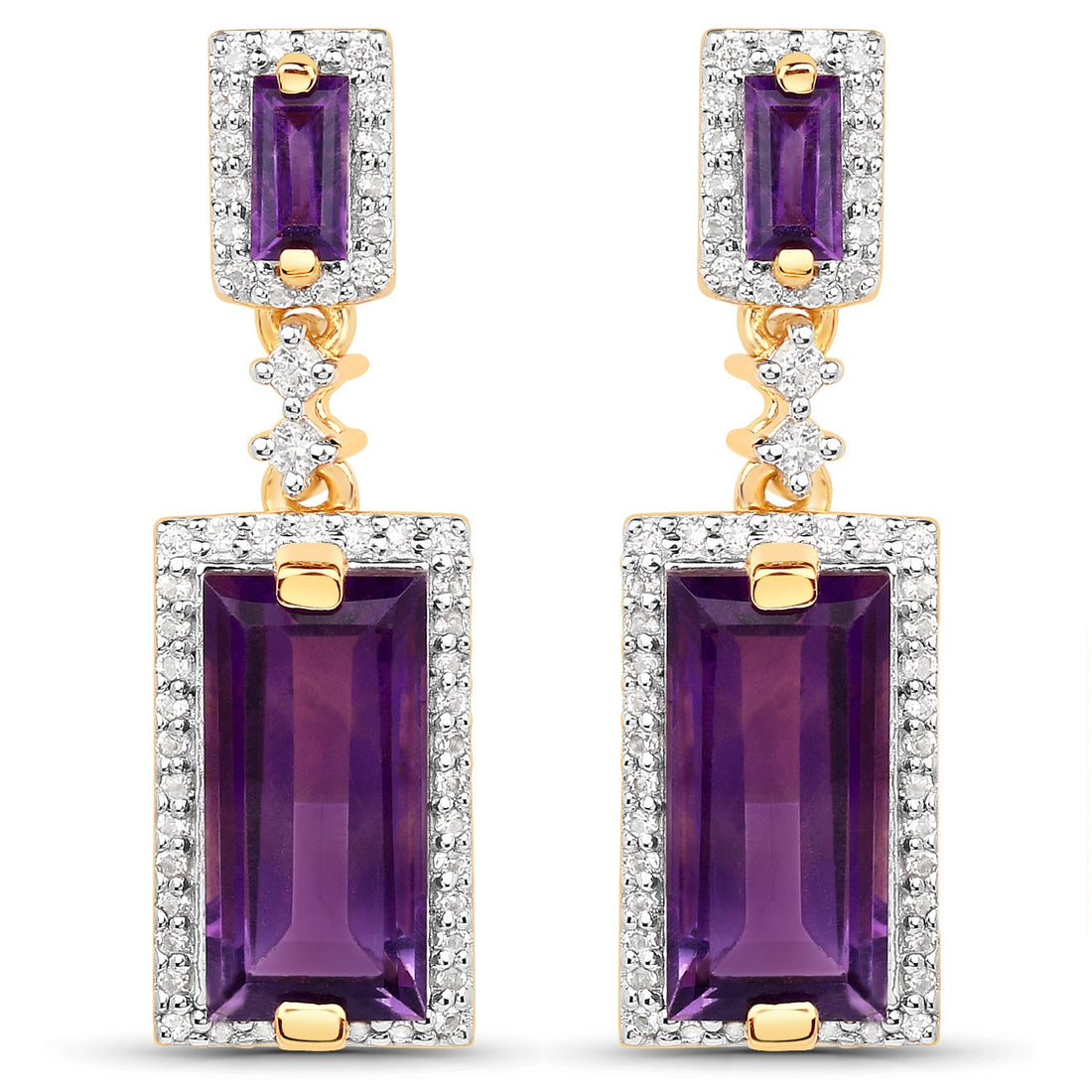 18K Yellow Gold Plated 6.01 Carat Genuine Emerald and White Topaz .925 Sterling Silver Earrings by Bids.com