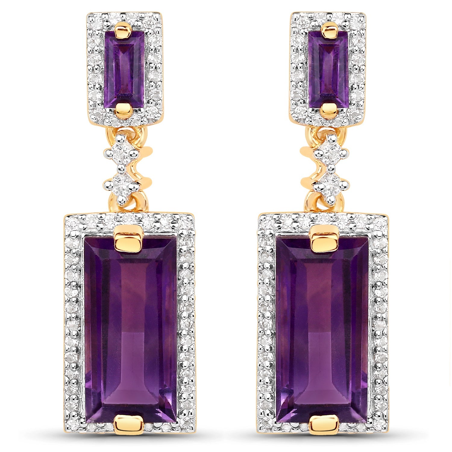 18K Yellow Gold Plated 6.01 Carat Genuine Emerald and White Topaz .925 Sterling Silver Earrings by Bids.com
