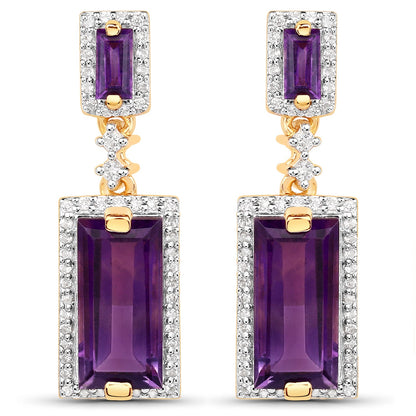 18K Yellow Gold Plated 6.01 Carat Genuine Emerald and White Topaz .925 Sterling Silver Earrings by Bids.com