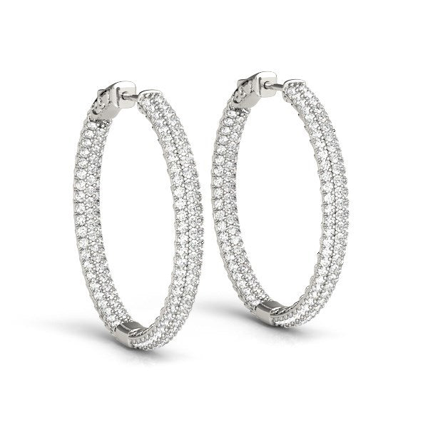 14k White Gold Two Row Pave Set Diamond Hoop Earrings (7 cttw) by Bids.com