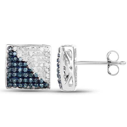0.67 Carat Genuine Blue Diamond and White Diamond .925 Sterling Silver Earrings  DestGlow