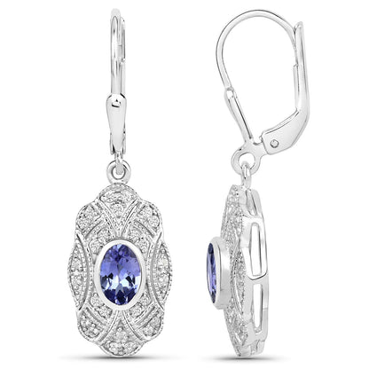 1.12 Carat Genuine Tanzanite and White Topaz .925 Sterling Silver Earrings  DestGlow