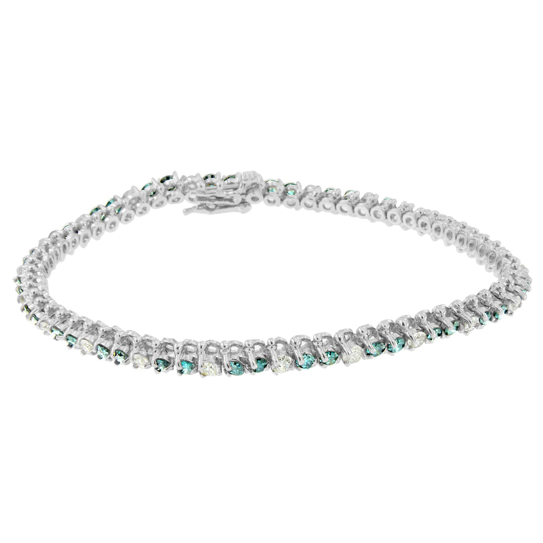 14K White Gold 4 5/8 Cttw Alternating White and Blue Diamond Martini Set Tennis Bracelet (H-I Color, I1-I2 Clarity) - 7" Inches by Bids.com