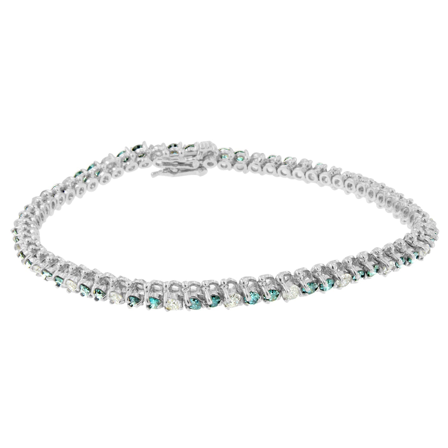 14K White Gold 4 5/8 Cttw Alternating White and Blue Diamond Martini Set Tennis Bracelet (H-I Color, I1-I2 Clarity) - 7" Inches by Bids.com