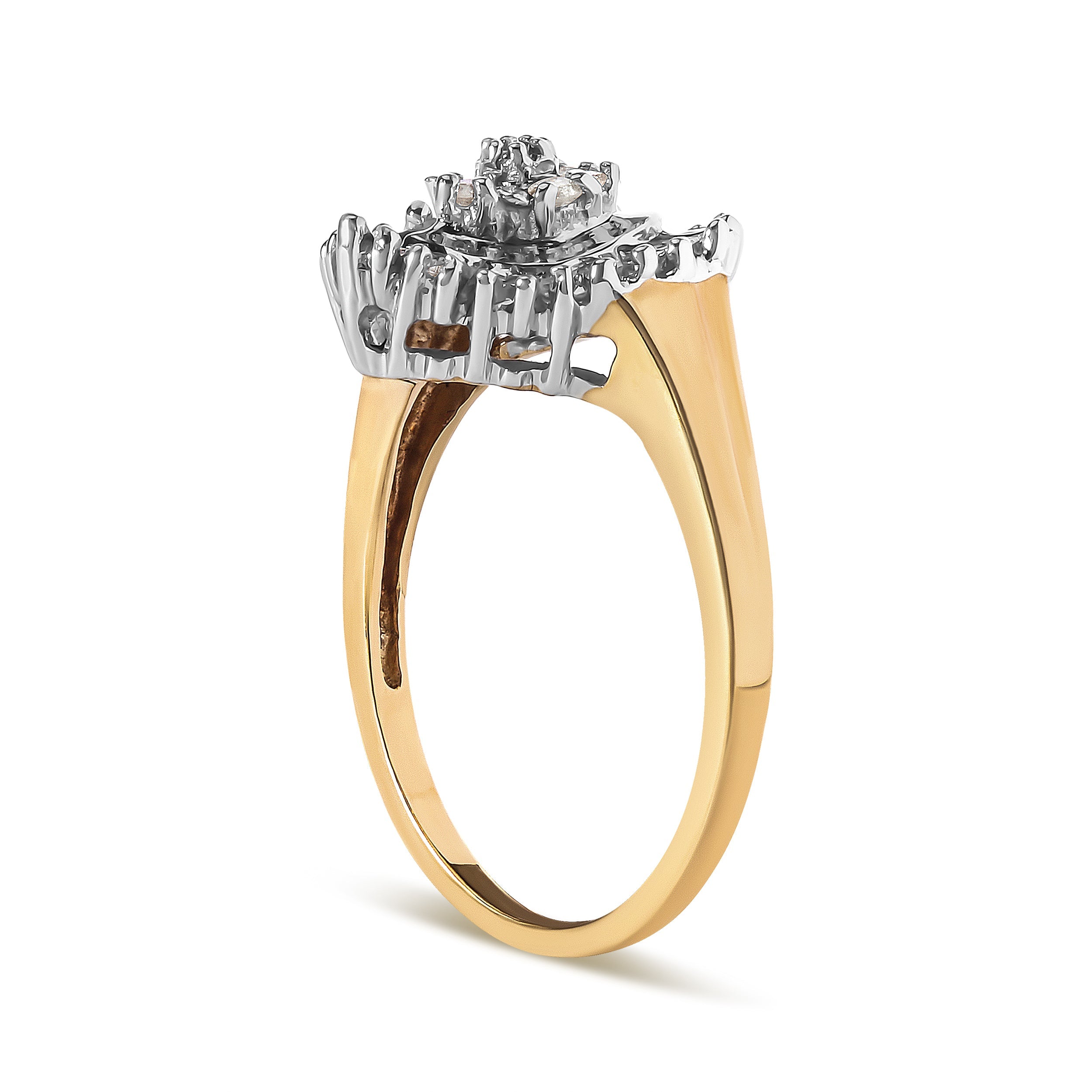 10K Yellow Gold 1/4 Cttw Round and Baguette cut Diamond Heart Shape Ballerina Ring (H-I Color, I1-I2 Clarity) - Ring Size 7 by Bids.com
