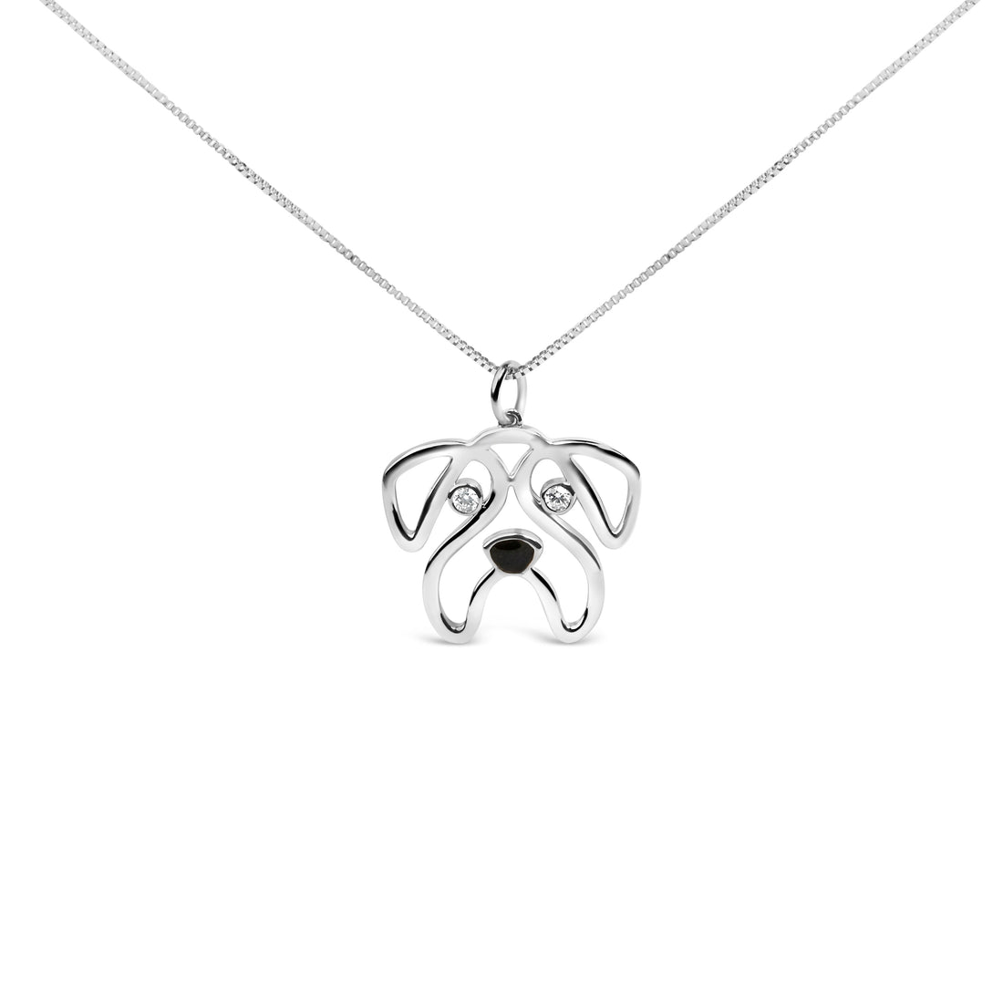 .925 Sterling Silver Diamond Accent Pug Dog Pendant Necklace (I-J Color, I2-I3 Clarity) - 18" Inches  DestGlow