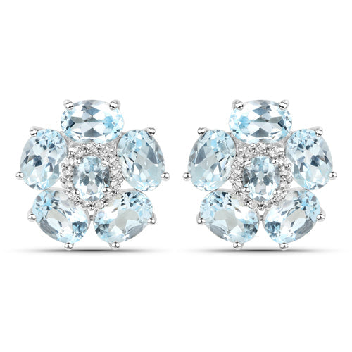 18K White Gold Plated 10.48 Carat Genuine Blue Topaz and White Topaz .925 Sterling Silver Earrings by Bids.com