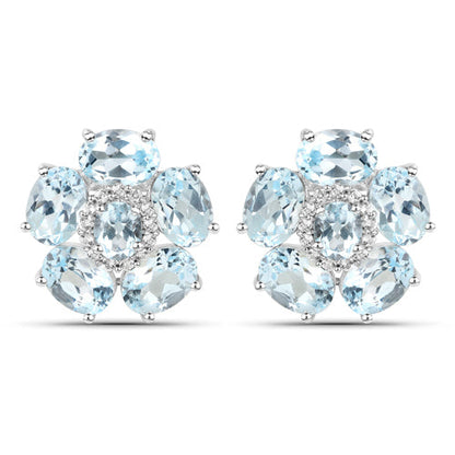 18K White Gold Plated 10.48 Carat Genuine Blue Topaz and White Topaz .925 Sterling Silver Earrings by Bids.com