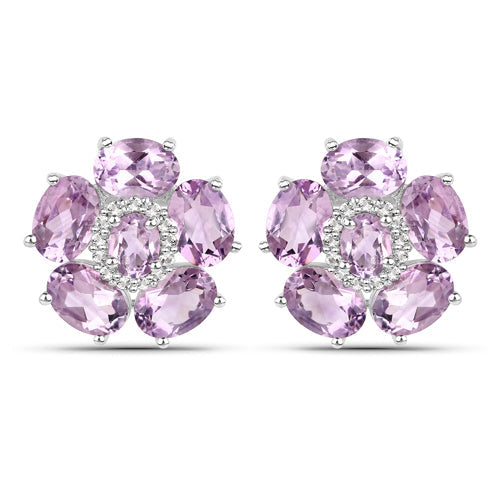 18K White Gold Plated 7.74 Carat Genuine Pink Amethyst and White Topaz .925 Sterling Silver Earrings  DestGlow