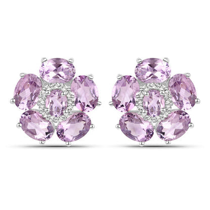 18K White Gold Plated 7.74 Carat Genuine Pink Amethyst and White Topaz .925 Sterling Silver Earrings  DestGlow