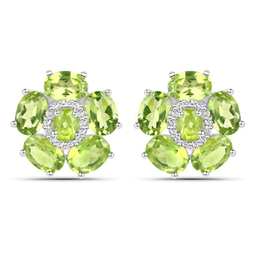 18K White Gold Plated 9.26 Carat Genuine Peridot and White Topaz .925 Sterling Silver Earrings by Bids.com