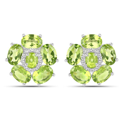 18K White Gold Plated 9.26 Carat Genuine Peridot and White Topaz .925 Sterling Silver Earrings by Bids.com