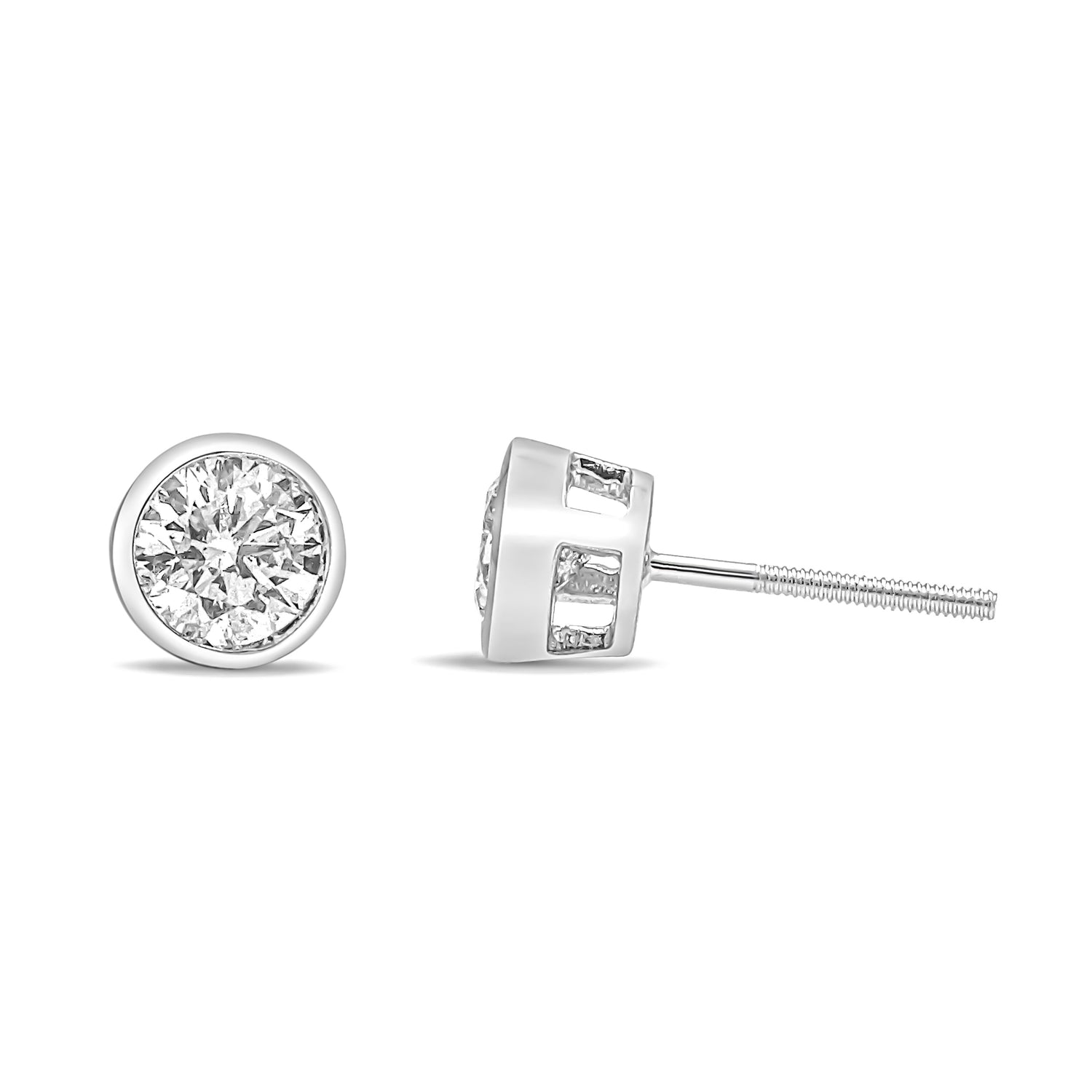 14K White Gold 1.0 Cttw Lab Grown Diamond Screw-Back Classic Bezel Solitaire Stud Earrings (G-H Color, VS2-SI1 Clarity) by Bids.com