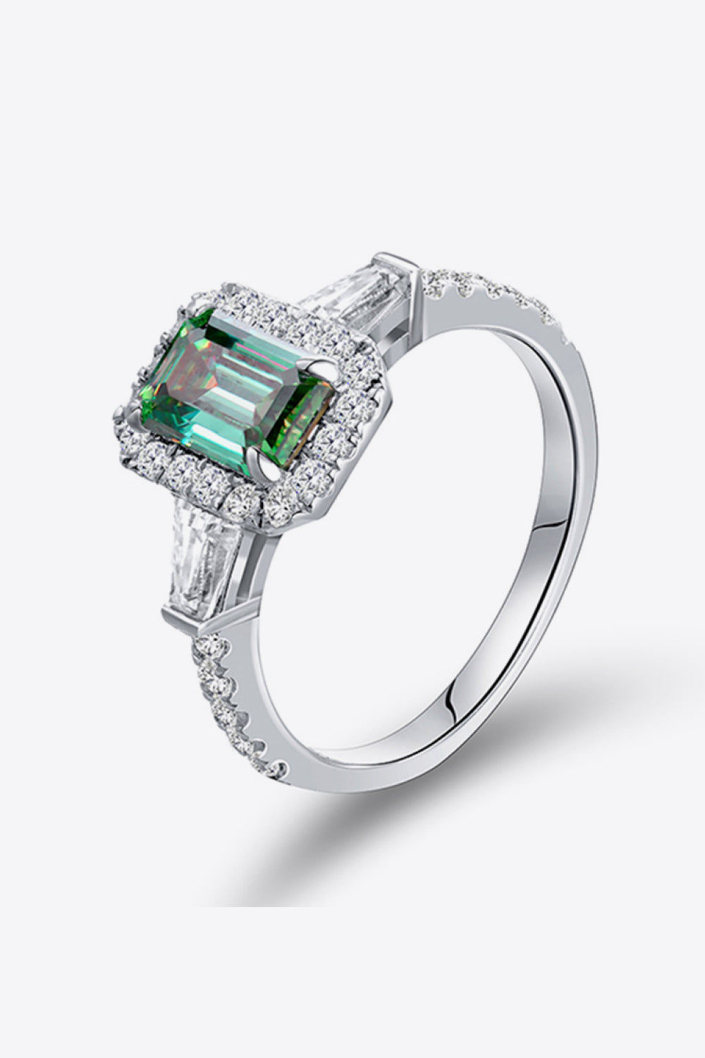 1 Carat Green Emerald-Cut Sparkala™ Platinum Over Pure Sterling Silver Ring - DestGlow