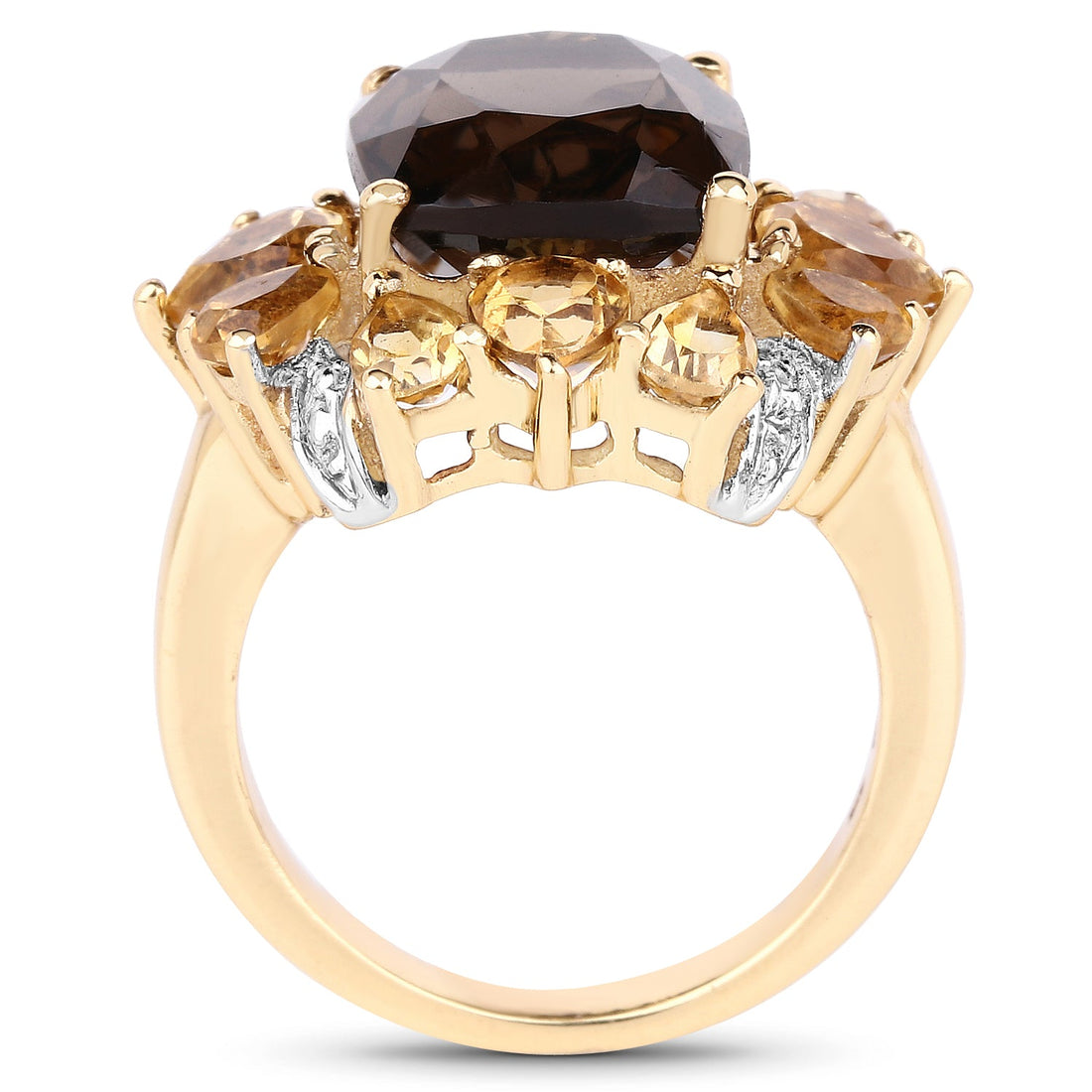 14K Yellow Gold Plated 7.10 Carat Genuine Smoky Quartz, Citrine &amp; White Topaz Brass Ring by Bids.com