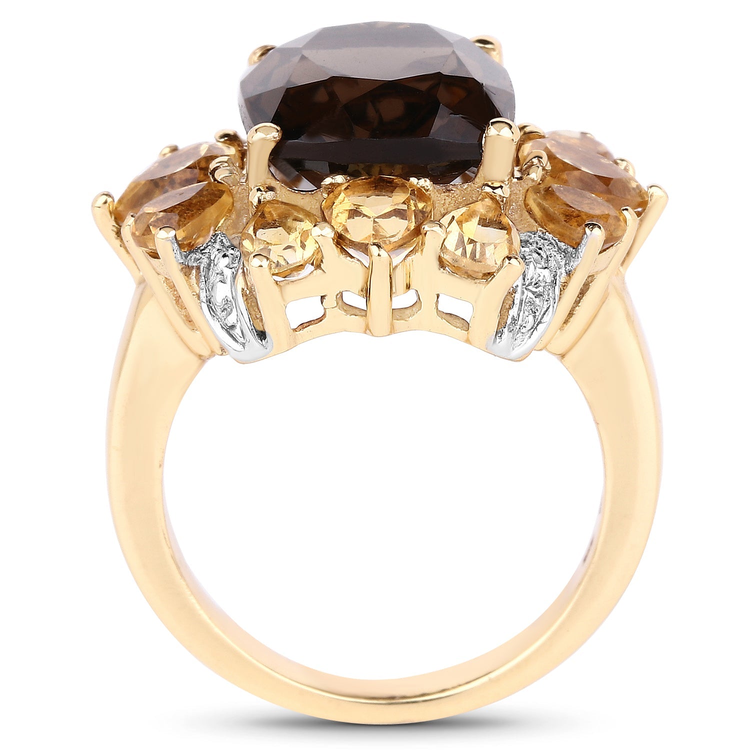 14K Yellow Gold Plated 7.10 Carat Genuine Smoky Quartz, Citrine &amp; White Topaz Brass Ring by Bids.com