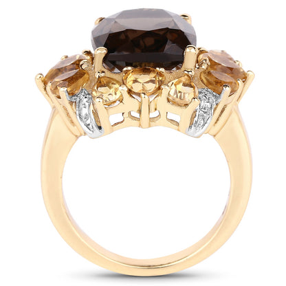 14K Yellow Gold Plated 7.10 Carat Genuine Smoky Quartz, Citrine &amp; White Topaz Brass Ring by Bids.com