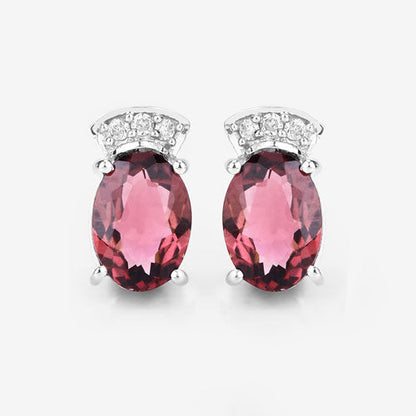 1.35 Carat Genuine Pink Tourmaline and White Diamond 14K White Gold Earrings by Bids.com