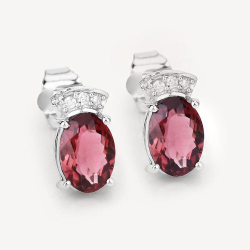 1.35 Carat Genuine Pink Tourmaline and White Diamond 14K White Gold Earrings by Bids.com