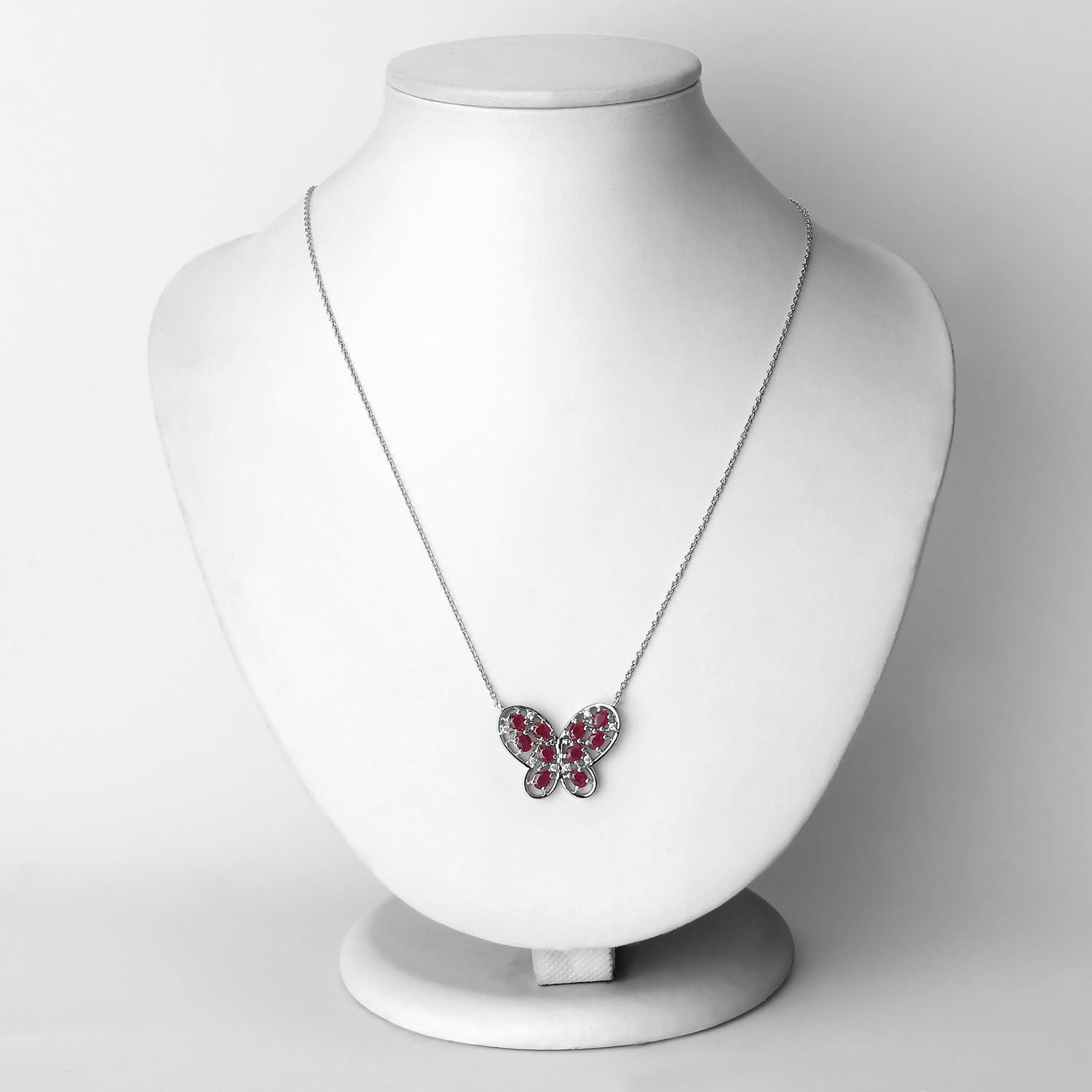 2.36 Carat Genuine Ruby and White Zircon .925 Sterling Silver Necklace by Bids.com