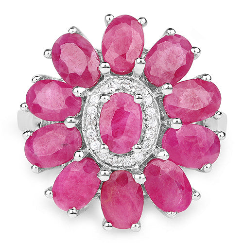 5.83 Carat Genuine Ruby and White Zircon .925 Sterling Silver Ring by Bids.com