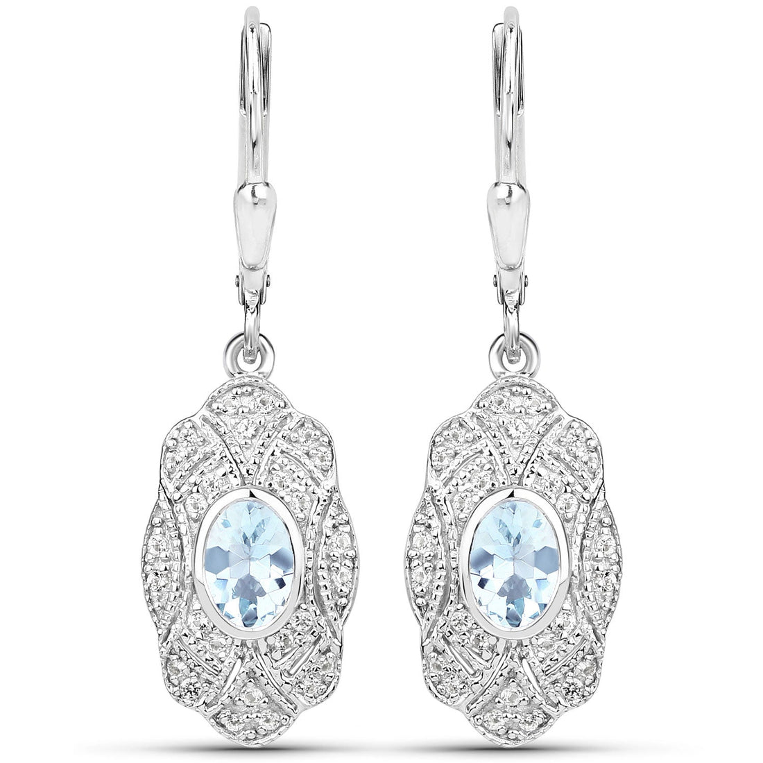 0.96 Carat Genuine Aquamarine and White Topaz .925 Sterling Silver Earrings by Avera Group