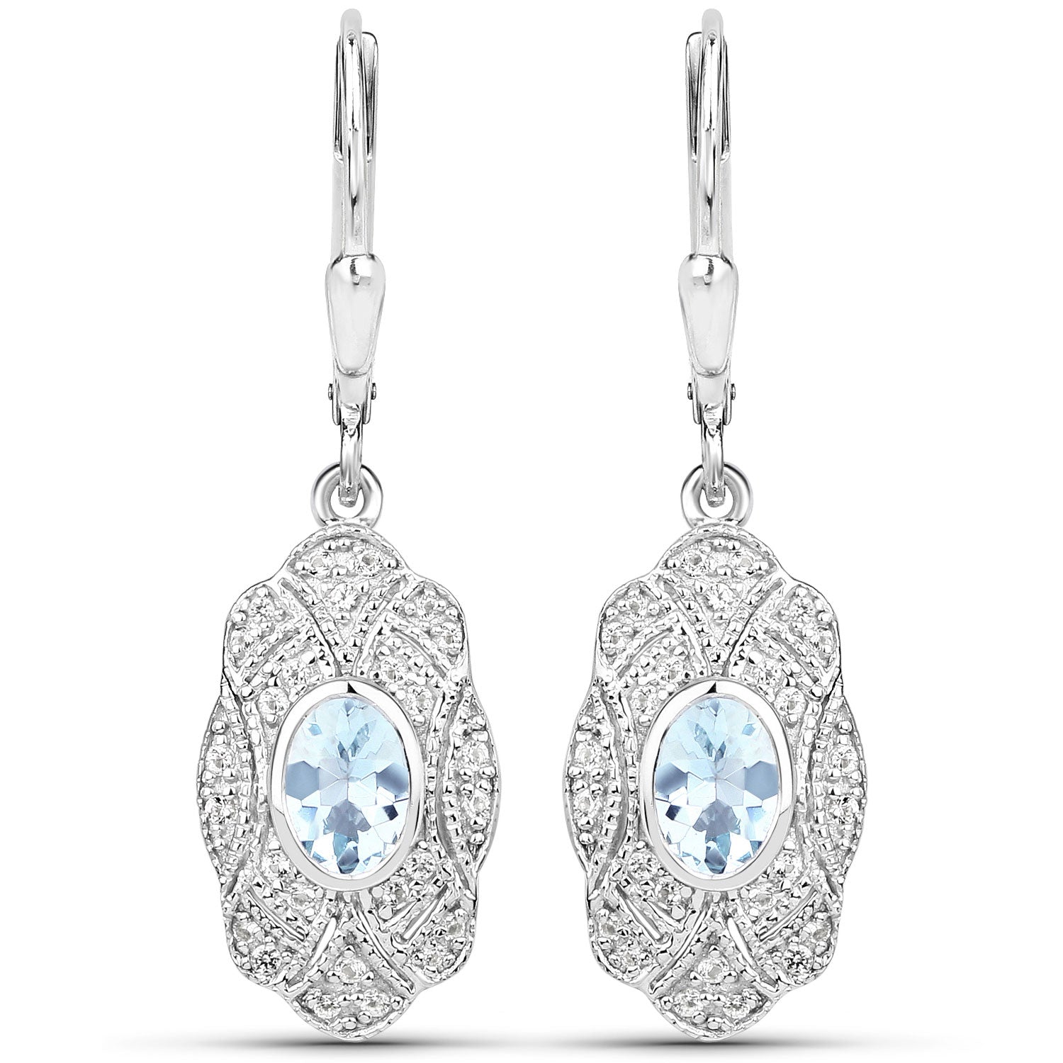 0.96 Carat Genuine Aquamarine and White Topaz .925 Sterling Silver Earrings by Avera Group