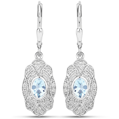 0.96 Carat Genuine Aquamarine and White Topaz .925 Sterling Silver Earrings by Avera Group