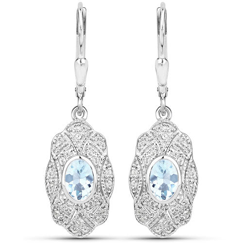 0.96 Carat Genuine Aquamarine and White Topaz .925 Sterling Silver Earrings  DestGlow