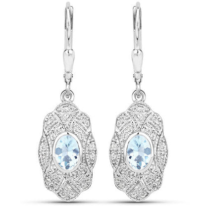 0.96 Carat Genuine Aquamarine and White Topaz .925 Sterling Silver Earrings  DestGlow