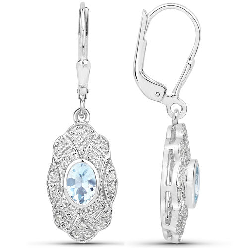 0.96 Carat Genuine Aquamarine and White Topaz .925 Sterling Silver Earrings  DestGlow