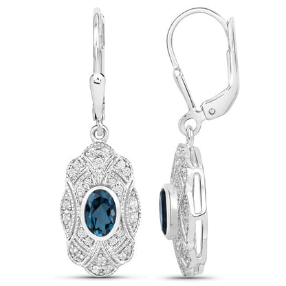 1.32 Carat Genuine London Blue Topaz and White Topaz .925 Sterling Silver Earrings  DestGlow