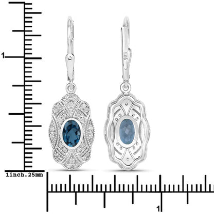 1.32 Carat Genuine London Blue Topaz and White Topaz .925 Sterling Silver Earrings  DestGlow
