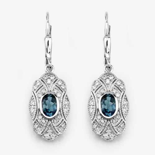 1.32 Carat Genuine London Blue Topaz and White Topaz .925 Sterling Silver Earrings  DestGlow