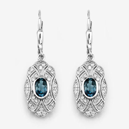 1.32 Carat Genuine London Blue Topaz and White Topaz .925 Sterling Silver Earrings  DestGlow