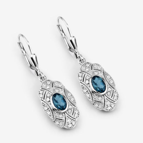1.32 Carat Genuine London Blue Topaz and White Topaz .925 Sterling Silver Earrings  DestGlow