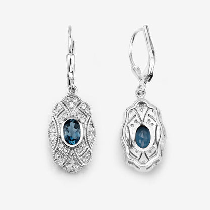 1.32 Carat Genuine London Blue Topaz and White Topaz .925 Sterling Silver Earrings  DestGlow