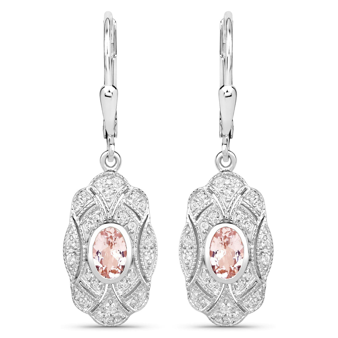 1.04 ct Genuine Morganite and White Topaz .925 Sterling Silver Earrings by Avera Group