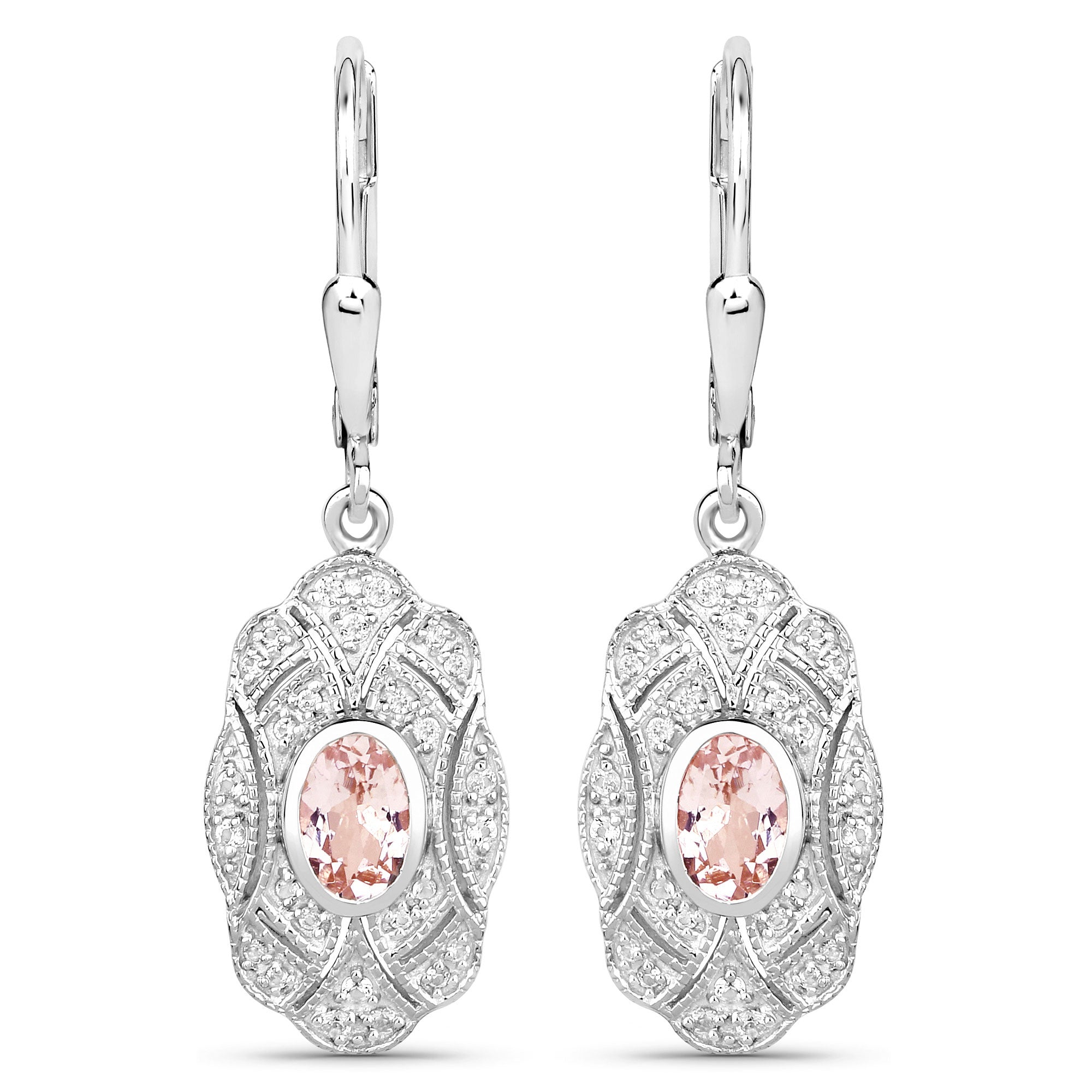 1.04 ct Genuine Morganite and White Topaz .925 Sterling Silver Earrings by Avera Group