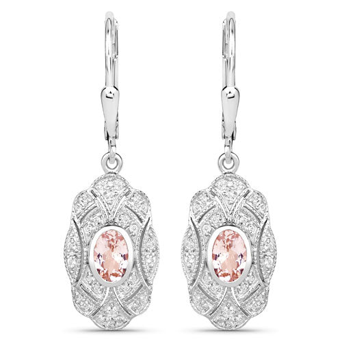 1.04 Carat Genuine Morganite and White Topaz .925 Sterling Silver Earrings by Bids.com