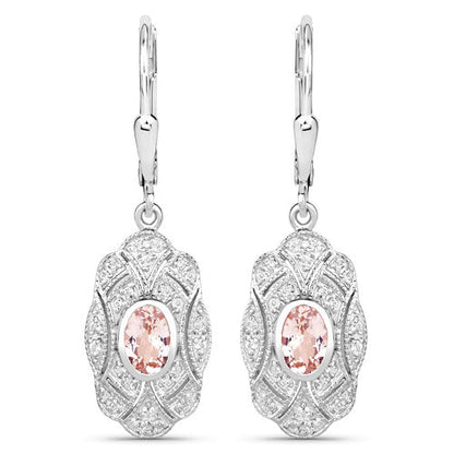 1.04 Carat Genuine Morganite and White Topaz .925 Sterling Silver Earrings by Bids.com