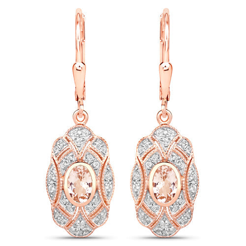 1.04 Carat Genuine Morganite and White Topaz .925 Sterling Silver Earrings  DestGlow